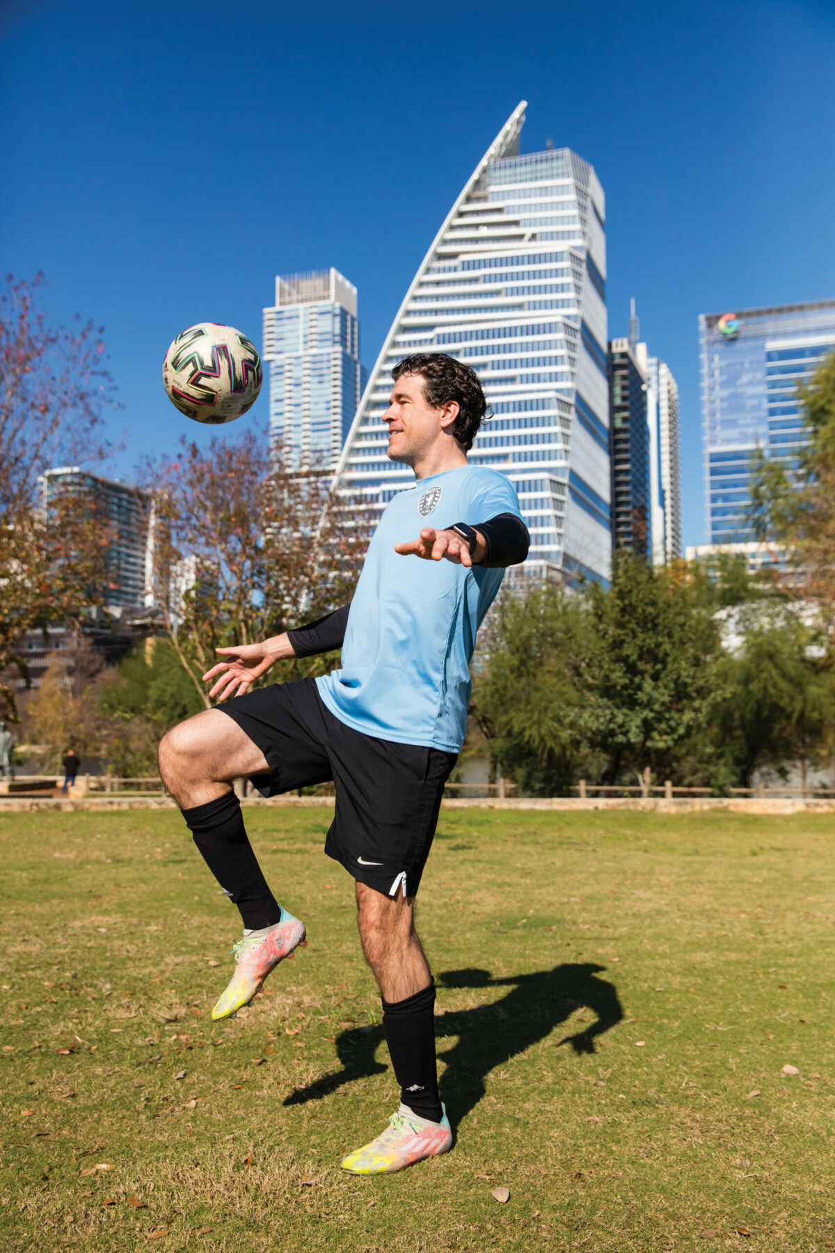 Fernando kicking a soccer ball.