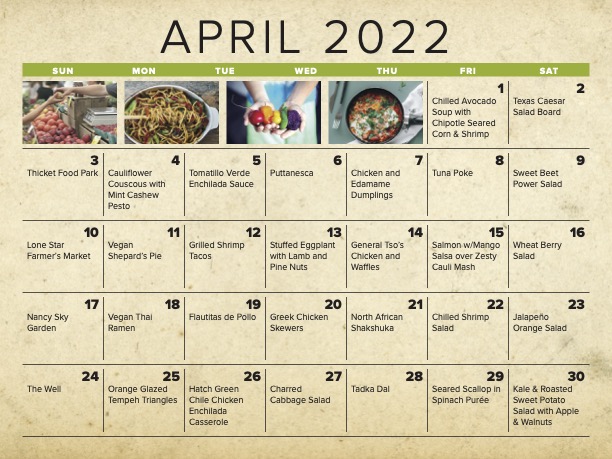 Calendar of dinner planning.