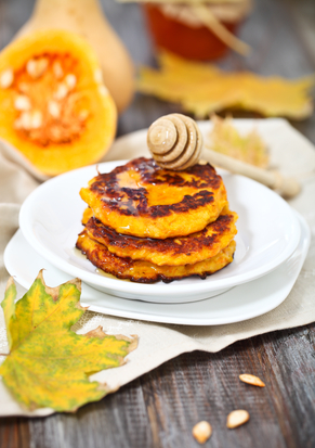 Pumpkin pancakes with honey.