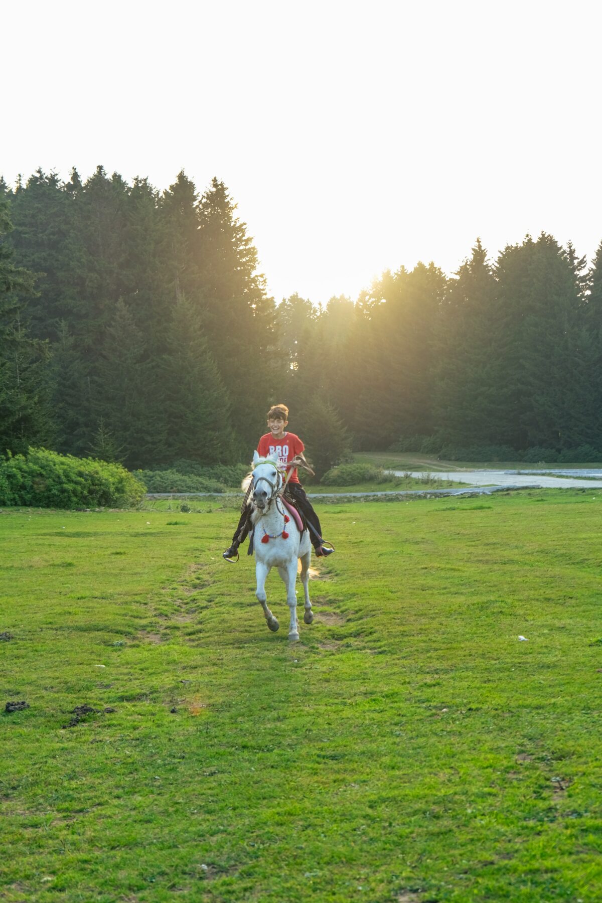 Kid riding a horse.