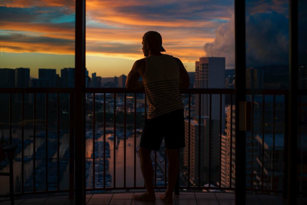 Man gazing at sunset
